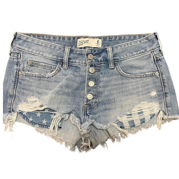 Abercrombie & Fitch Low-Rise Shorts Button Fly Stars & Stripes Pockets Size 6/28 - Picture 1 of 8